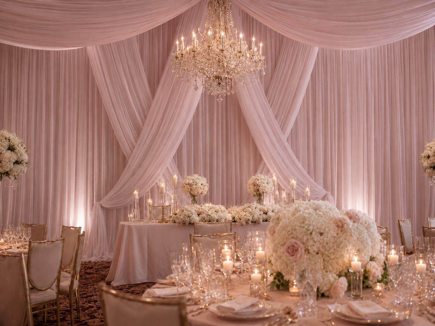 Luxury wall-to-wall draped banquet hall